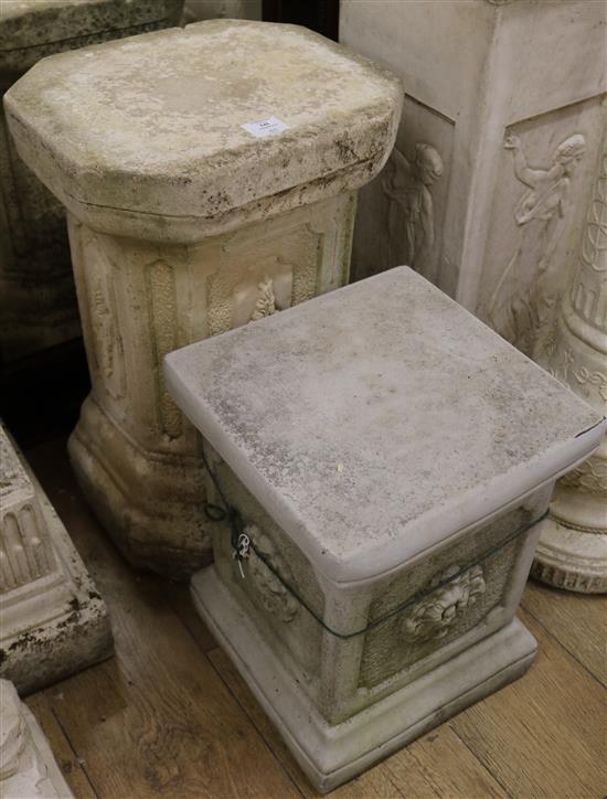 Two reconstituted stone pedestals W.39.5 and 32cm